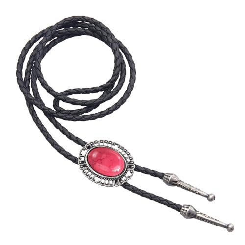Image of AZORA Western Cowboy Bolo Tie Men Leather Necktie Leather Cord Turquoise Stone Bolo Ties for Men Women