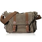 DremFreo Borsa Fotografica Vintage in Tela per Reflex, Mirrorless e Laptop 13" - Messenger con Custodia Imbottita Estraibile, 34x13x27cm #507 (Verde Militare)