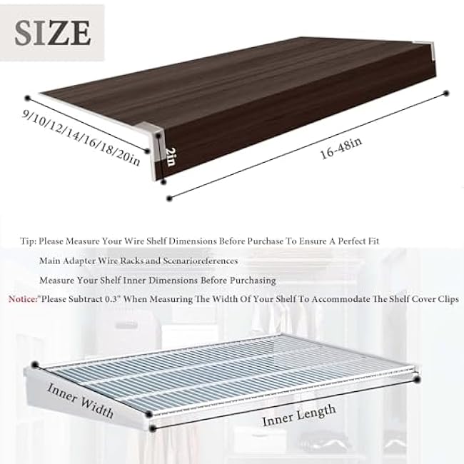 Wire Rack Covers 46x20x2in Walnut Color - Durable Shelves Covers for Store, Pantry, Kitchen, Removable Closet, Office