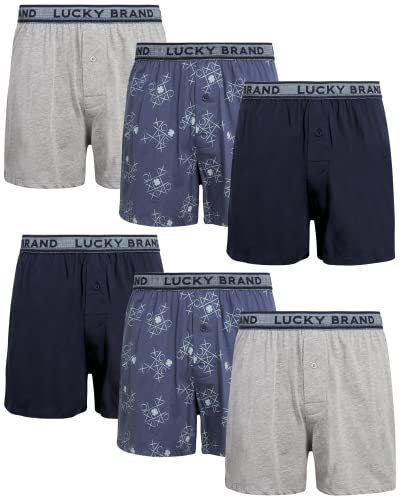 Lucky Brand Men's Underwear - Classic Knit Boxers (6 Pack), Size Medium, Grey/Indigo/Print #TOP14