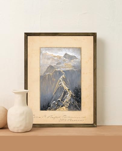 Poster Marcher dans les montagnes avec cadre en bois vintage de style rétro chic en taille 30x40 cm