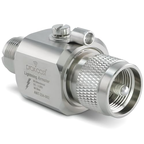 Image of Proxicast Coaxial Lightning Arrester /Suppressor with PL-259 & SO-239 (M /F) Connectors - Pro-Grade Coax Cable Surge Protector for HF, VHF, UHF, CB, Ham, Two-Way Radio and Other Antennas (ANT-234-002)