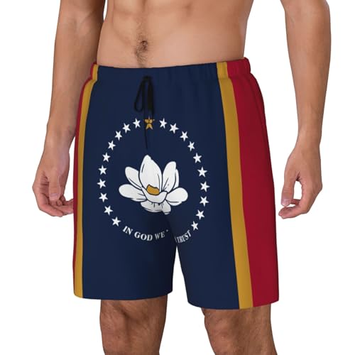 Mississippi State Flag Breathable Fit Trends Men's Swim Trunks Board Short with Waist Elastic Band Swimming Trunks2