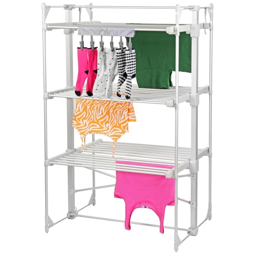 Taylor & Brown 3 Tier XL Square Heated Clothes Airer | Deluxe Folding Aluminium Clothes Drying Rack | Electric Laundry Drying Horse Rack | 400W Energy Efficient 36 Rails, 135cm, 26m Drying Space