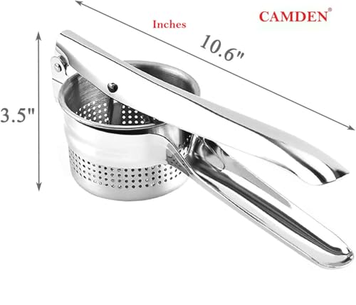 Image of CAMDEN Stainless Steel Potato Masher Polish, Soft Grip, Attractive Design, Ideal for Mashing Vegetables and Pressing Paratha, Chapati - Silver, 7x15 cm, 152g