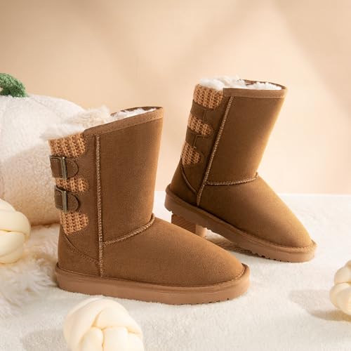 DREAM PAIRS Girls Boys Winter Boots Faux Fur Lined Mid Calf Kids Snow Tall Shoes FuzzyChic Kid's Buckle for Little Kid/Big Kid4