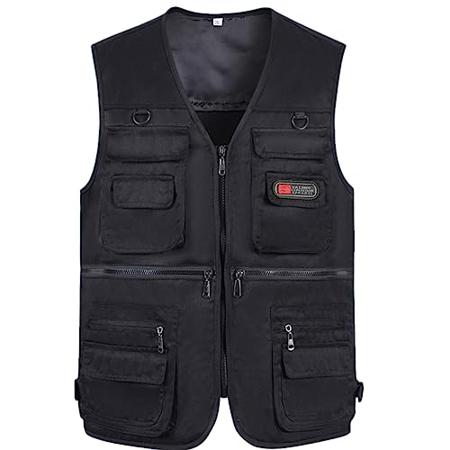 Mens Outerwear Vest Multi Pockets Casual Outdoor Work Fishing Safari Zip Vest Jacket