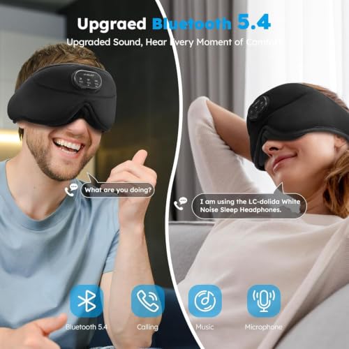 Image of LC-dolida White Noise Bluetooth 5.4 Sleep Eye Mask with Timer, 3D Sleeping Mask Headphones with 16 Soothing Sounds, Total Blackout Sleep Headphones for Side Sleeper /Women /Men (Black)
