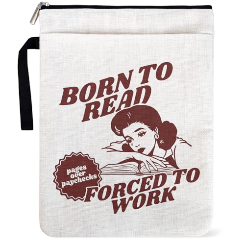 Born to Read Forced to Work Book Sleeve for Book Lovers Women Librarian Lovers, Vintage Modern Girl Themed Decor for Teacher Daughter Graduation Birthday Gifts, Bookish Group Club Book Cover Gifts