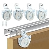 CALIDAKA 4PCS Sliding Wardrobe Door Hardware Roller Kit,Sliding Closet Door Roller,Adjustable Door Hooks with 8 Screws to Allow Wardrobe Cabinet to Slide Smoothly and Quietly