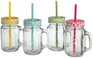WELLGRO Lot de 4 verres à boire multicolores dégradés avec couvercle et paille 500 ml avec couvercles de rechange réutilisables pour cocktail