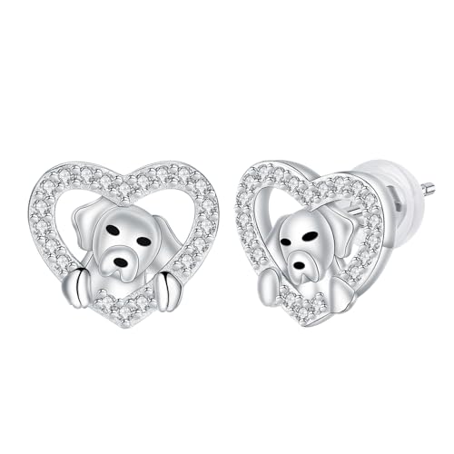 Arrebol Hund Welpen Ohrringe 925 Sterling Silber Damen Herz Ohrstecker Haustier Liebhaber Original Schmuck Für Frauen Schwester Freundin Mutter Tochter Geschenk