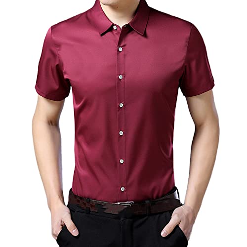 Chemises décontractées d'été couleur vin rouge style Aloha coupe mince