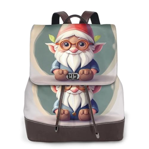 Sac à dos en cuir pour femme EdWal avec motif nain mignon et compartiment PC