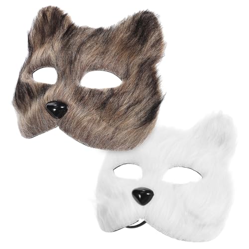 VICASKY 2pcs Furry Masks Halloween Masquerade Party Masks for Cosplay Costumes Comfortable Fit Elastic Band Animal Accessory for Men Women