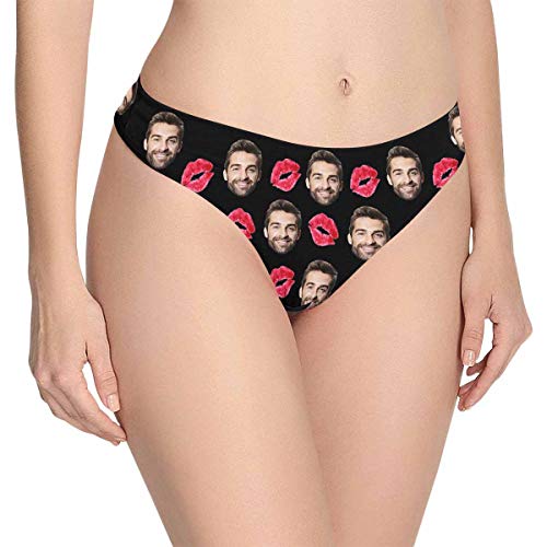 Custom Personalized Photo Printed Face Red Lip Kiss Black Novelty Women's Thong G-Strings Briefs Shorts M #TOP2
