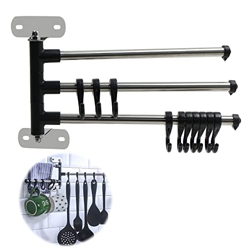 duozoanz Hakenleiste Küchenutensilien Rack Halter Handtuchhalter - 180°Drehung Hängeorganizer Organizer aus Edelstahl mit Stangen und Haken für Küche Kochbesteck Badzimmer Garderobe, 1 Stück Cover
