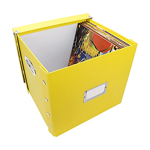 Image of Snap-N-Store Vinyl Record Storage Box - 12 inch - 1 Pack- Crate Holds up to 75 Vinyl Albums - Yellow | Vinyl storage crate holds 75 albums, stackable and collapsible design, 1 pack, easy to assemble, yellow finish
