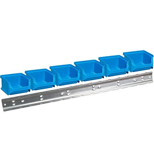 Allit 6 x Blaue Stapelboxen L 102 x B 100 x H 60 mm + 1 Wandschiene Typ 457052