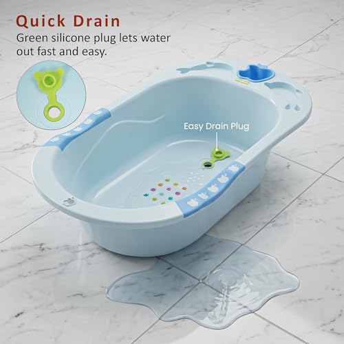 Image of Baybee Dolphin Baby Bath Tub for 0 to 5 Years | Ergonomic Bath Tub for Kids with Non-Slip Base, Quick & Easy Drain | Premium Baby Bather with Soap Holder Bathing Tubs for Boys Girls (Blue)