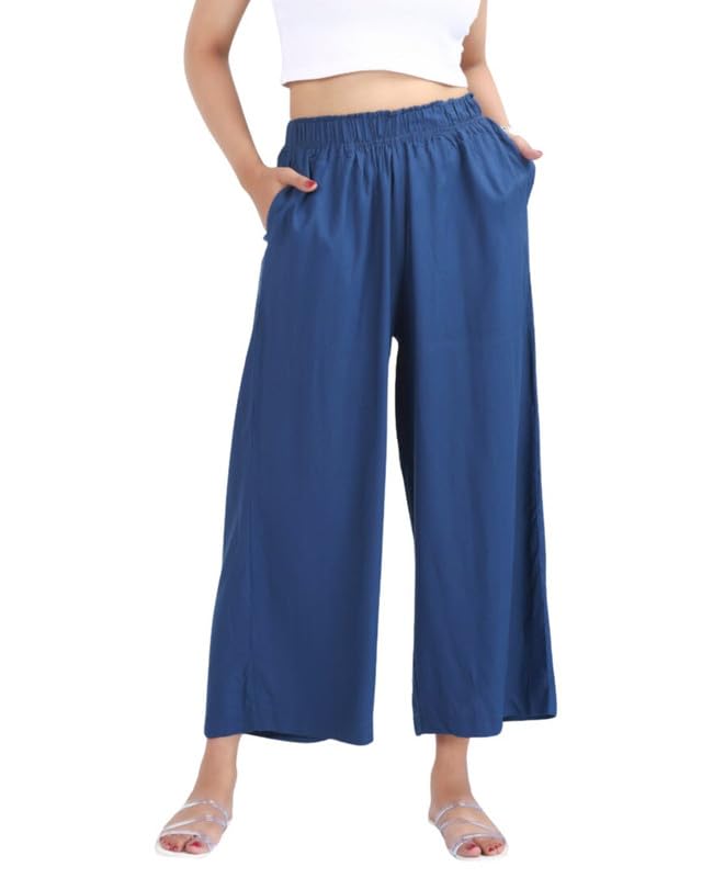 Image of Mlada Rayon Palazzo Pants for Women | Palazzo Pant for Women | Palazzo for Office Wear | Mid Rise Palazzo Pants | Regular Fit Palazzo Pants for Women | Relaxed Palazzo Pants | Solid Palazzo Pants