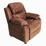 JC HOME Kids Deluxe Padded Leather Recliner with Storage Arms, Light Brown