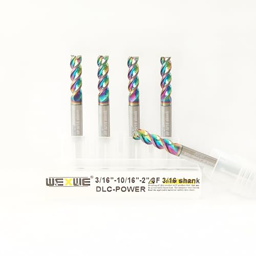 Image of Tools DLC Series Carbide Square End Mill, Diamond-Like Coating, End Mill for Aluminum, Copper, Magnesium Alloys, High Silicon Aluminum, Composite Materials, 3 Flute, Inch Size(3 /16 inch, 5pcs)