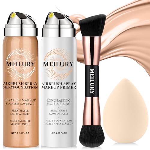 AirBrush Foundation Spray Set, Spray Foundation Makeup and Hydrating Face Air Primer Kit, Longwear...
