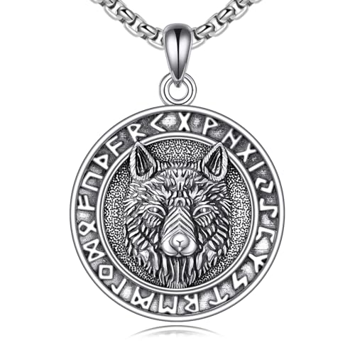 Collier loup en argent sterling 925 DAYLINLOVE pendentif viking pour homme
