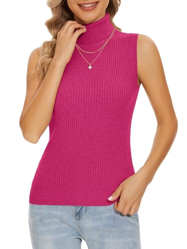 Image of Sleeveless Turtlenecks Tops for Women Slim Fit Knit Sleeveless Vest