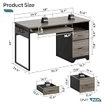 Bestier 48” Computer Desk with Drawers, Office Desk with Storage, Industrial Wood Writing Desk with File Drawer, Keyboard Tray & 2 Hooks for Home Office & Studio, Gray - Image 3