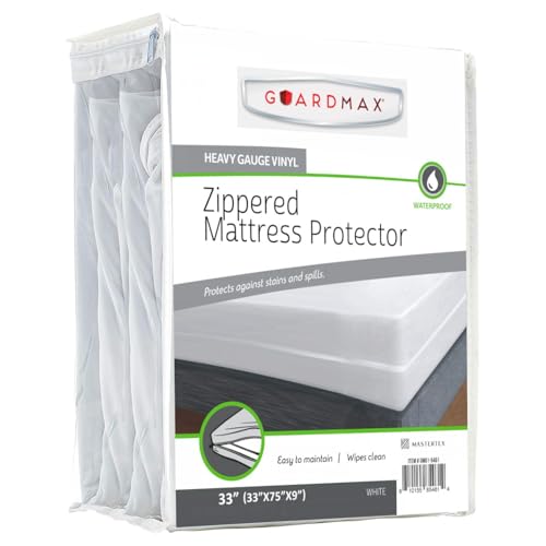 Guardmax Heavy Duty Vinyl 33 Inch Cot Zippered Mattress Encasement - Waterproof & Breathable Mattress Protector - Comfortable, Soft, and Noiseless Zippered Bedding - Dust Mite Proof (33 x 75 x 9)