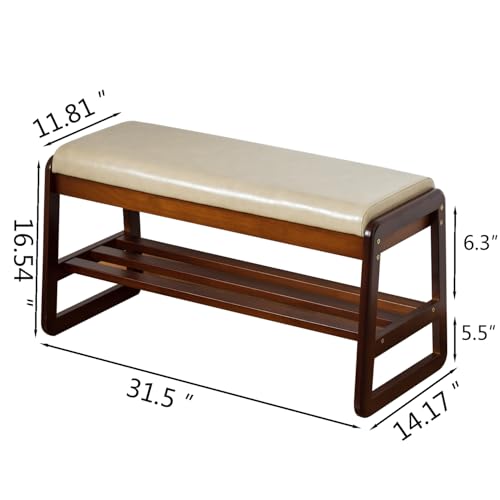SOBIBO Shoe Bench with Storage - 2-Tier Entryway Bench, Solid Wood Shoe Rack with Cushion & Flip-Open Box, Mid-Century Modern for Hallway, Mudroom, Bedroom (Gray, 31.5'') by SOBIBO - Image 3