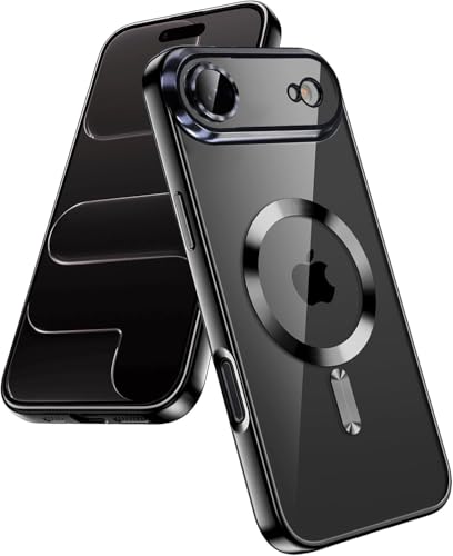 Image of VONZEE Electroplating Transparent Clear Logo Back Cover Case TPU Compatible with iPhone 17 Air, Compatible with Magsafe, Full Body & Individual Camera Protection for Each Lens for Men & Women (Black)