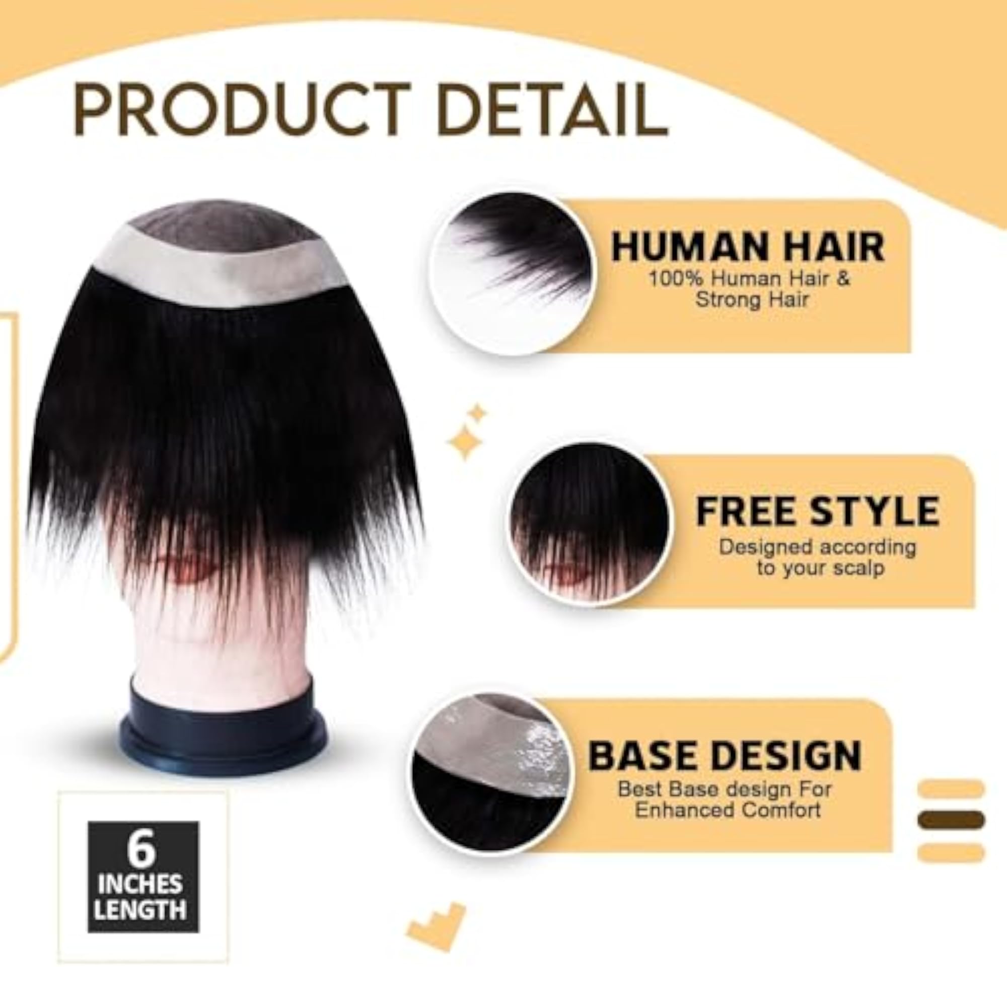 Men's Fine Monofilament Human Hair Patch, Hair Replacement