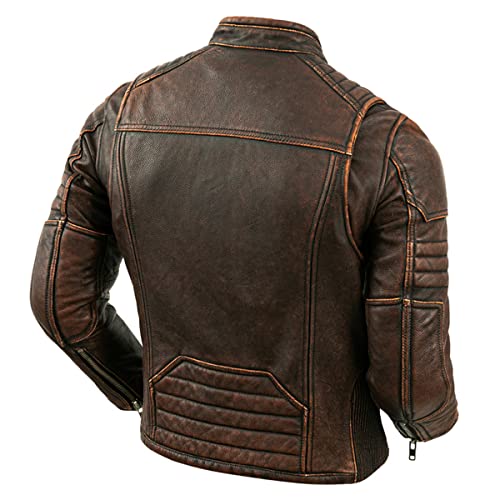 Men's Real Cowhide Biker Cafe Racer Slim Fit Vintage Leather Jacket3