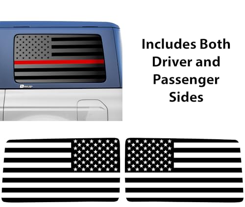 Image of BOGAR TECH DESIGNS Precut Quarter Window American Flag Vinyl Decal Sticker Compatible with Ford Bronco 2021-2026 4 Door, Thin Red Line