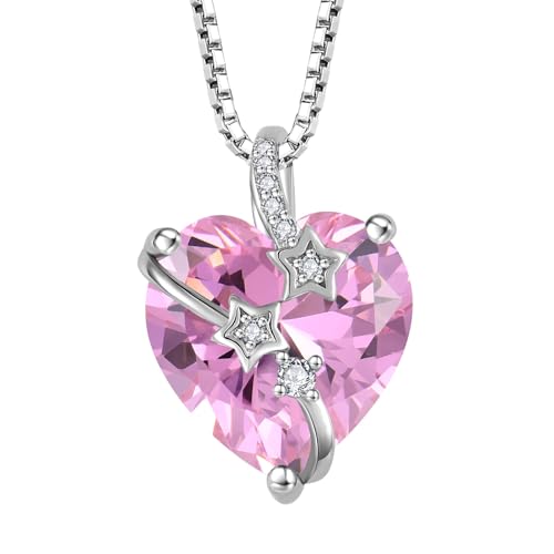 Starchenie Collar Mujer Plata De Ley 925 Colgante Corazón Y Estrella Collares Piedra Natal Rosa Zirconia Joyería Starchenie Collar Mujer Plata De Ley 925 Colgante Corazón Y Estrella Collares Piedra Natal Rosa Zirconia Joyería