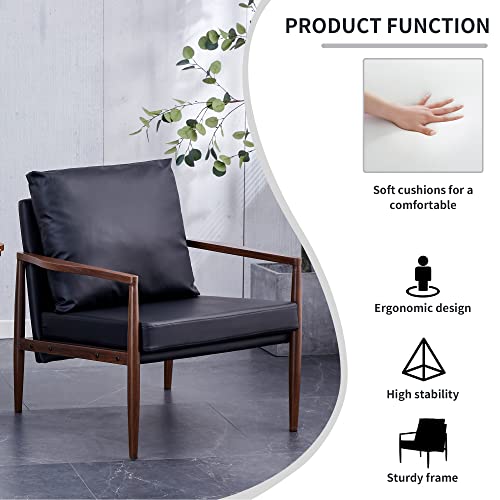 Goujxcy Pu Leather Accent Arm Chair Mid Century Modern Upholstered Armchair With Metal Frame Extra-Thick Padded Backrest And Seat Cushion Sofa Chairs For Living Room Bedroom #TOP2