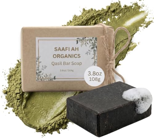 SAAFI AH ORGANICS Qasil Soap Bar | 100% Natural & Organic Face Body & Hair Cleanser | Qasil Powder Turmeric & Shea Butter | Gentle Exfoliating Brightening Oil Control Skincare Bar 3 Pack