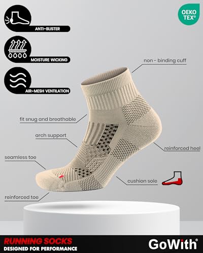 Image of GoWith 2 /4 Pairs Quarter Running Socks for Men & Women, Athletic Anti-Blister Cushioned Seamless Padded Ancle Socks