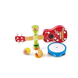 Hape Mini Band Instrument Set | Five Piece Wooden Instrument Music Set for Kids, Red