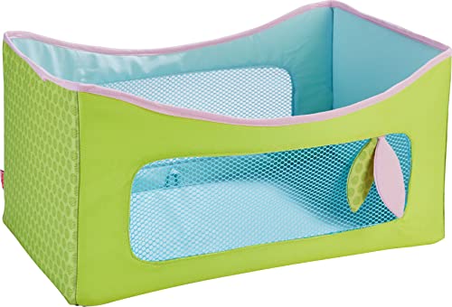HABA 306316 - Puppen-Reisebett Frühlingszauber, Puppen Zubehör ab 1,5 Jahren