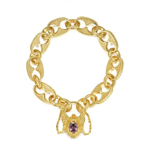 Image of Gold Button Belcher Bracelet With Vintage Padlock, Bracelet with Luxury Finish and Detailing Premium Jewellery for Women and Teens (Length: 8 Inches, Weight: 46 Grams) - Bling King London