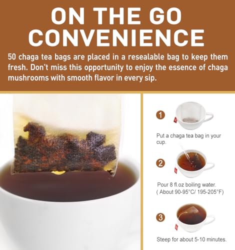 Image of Olvvla - Chaga Tea Bags - 2.5g X 50 Count - Wild Chaga Mushroom Herbal Tea - Sourced from Siberia - Caffeine Free - Gluten-Free