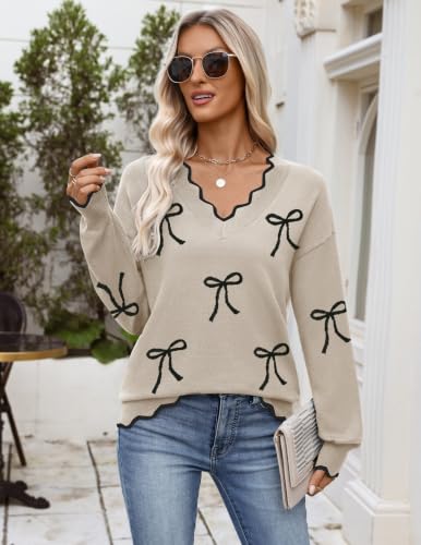 Image of Zeagoo Women's 2026 Fall V Neck Sweater Long Sleeve Lightweight Knit Tops