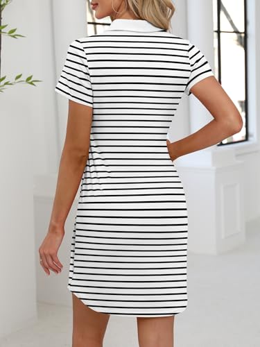 Image of ANRABESS Women's T-Shirt Mini Dress Summer Polo Neck Short Sleeve Sundress