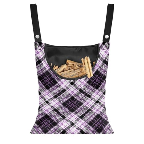 ZCFYGDX Strength Clothespin Bag 14.5x12 Inches - Commercial Quality Storage with Oversized Opening - Heavy Duty Polyester Construction with Reinforced Grommets Scottish Tartan Print Purple