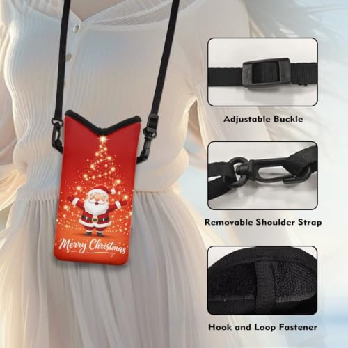 Image of Crossbody Phone Bag Purse Waterproof Phone Carry Pouch Christmas Tree Cellphone Case for Christmas Holiday Party, 8 x 4 inch, Santa Claus Merry Christmas Print Red