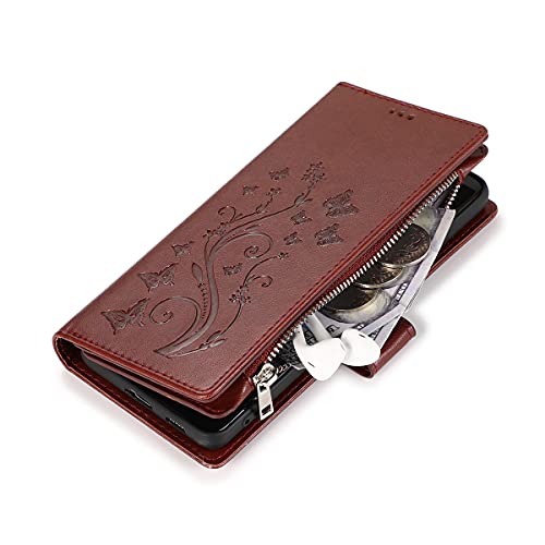 XYX Capa carteira com zíper para Samsung Galaxy S20/S20 5G, flor em relevo couro PU capa com zíper c